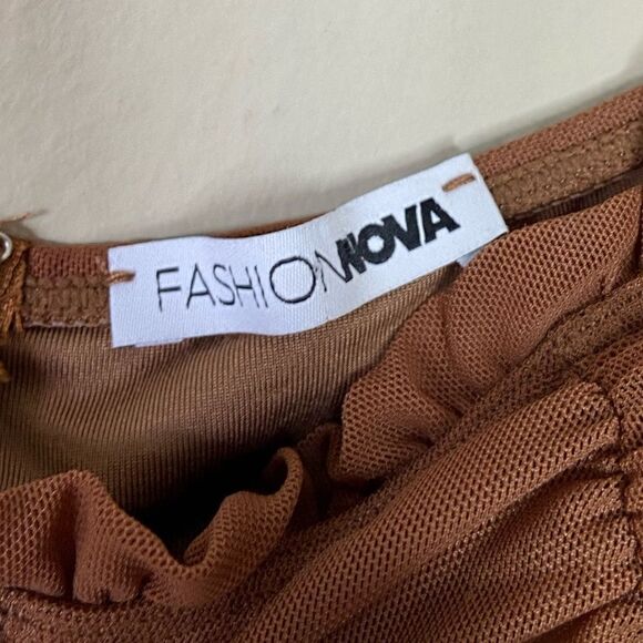 Fashion Nova Mini Brown Dress Bodycon Tan Cut Out Size S - Picture 6 of 6